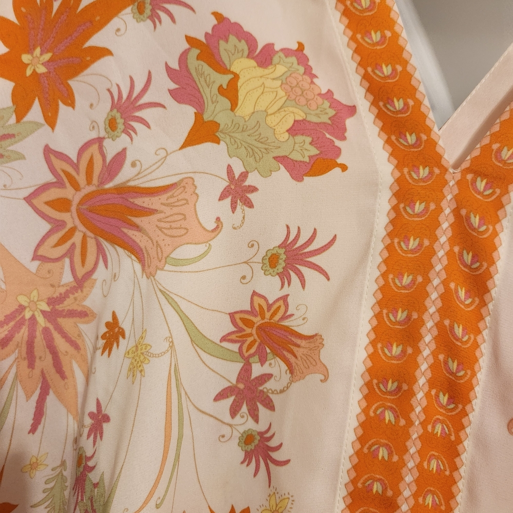 Rose & Olive Floral V-Neck Blouse - Orange & Cream - Picture 3 of 9